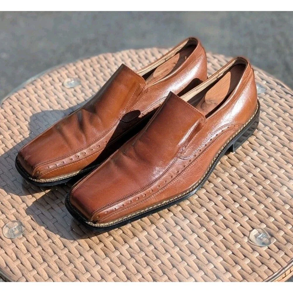 Old Money Quiet Luxury Stacy Adams Danton Cognac‎ Leather Loafers Men's 10.5